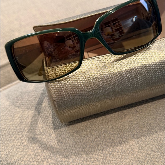 Judith Leiber Dark Green sunglasses with crystal embellishments.  Never worn. main image 5